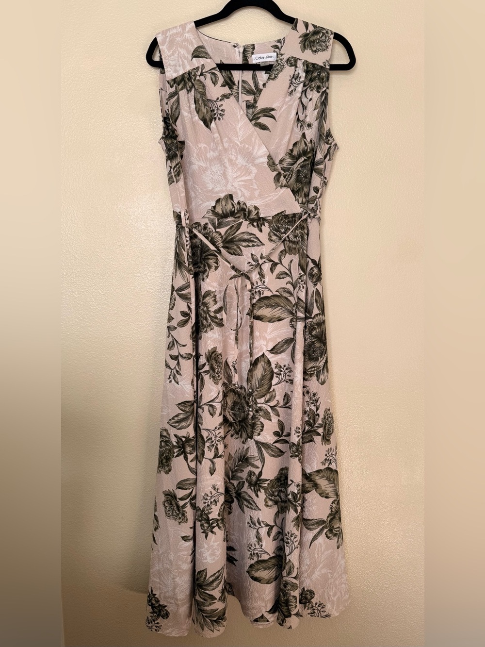Calvin Klein Blush Midi Dress with Olive Floral Print
